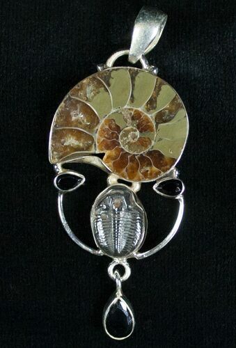 Ammonite + Trilobite Pendant - Sterling Silver #7052